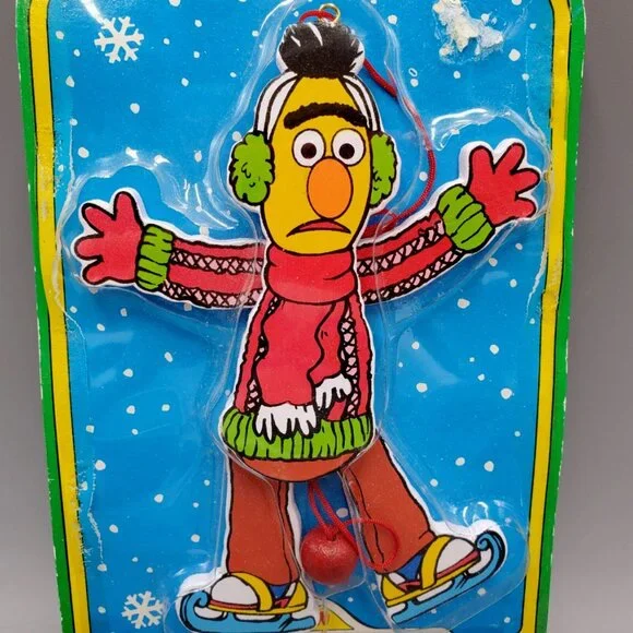 Sesame Street Pull Puppet Bert Ice Skating Wooden Red String Kurt Adler 6 inch - Picture 2 of 5
